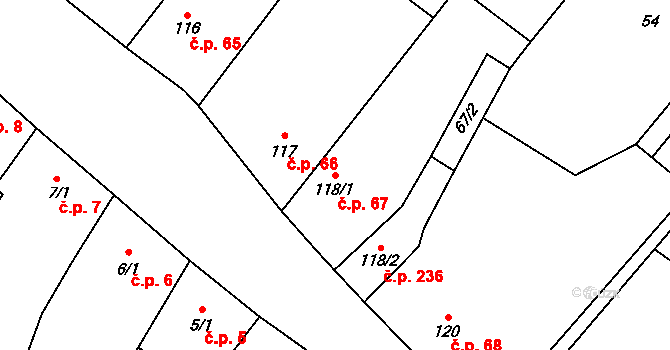 Třebenice 67 na parcele st. 118/1 v KÚ Třebenice, Katastrální mapa