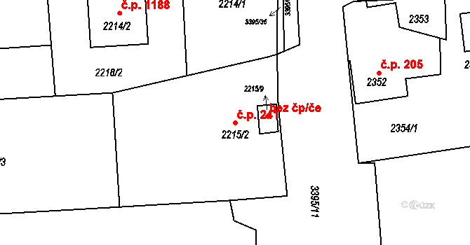 Poruba 241, Orlová na parcele st. 2215/2 v KÚ Poruba u Orlové, Katastrální mapa