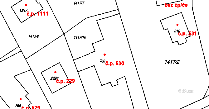 Rožnov pod Radhoštěm 530 na parcele st. 766 v KÚ Rožnov pod Radhoštěm, Katastrální mapa