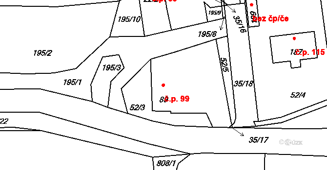 Purkarec 99, Hluboká nad Vltavou na parcele st. 89 v KÚ Purkarec, Katastrální mapa