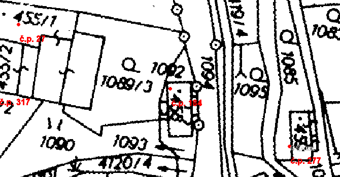 Dolní Dobrouč 184 na parcele st. 458 v KÚ Dolní Dobrouč, Katastrální mapa