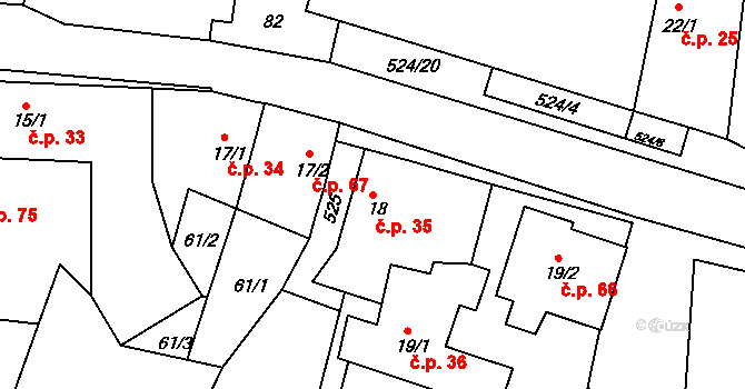Libecina 35 na parcele st. 18 v KÚ Libecina, Katastrální mapa