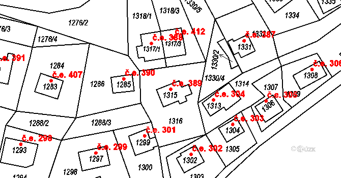 Miřetice u Klášterce nad Ohří 389, Klášterec nad Ohří na parcele st. 1315 v KÚ Miřetice u Klášterce nad Ohří, Katastrální mapa
