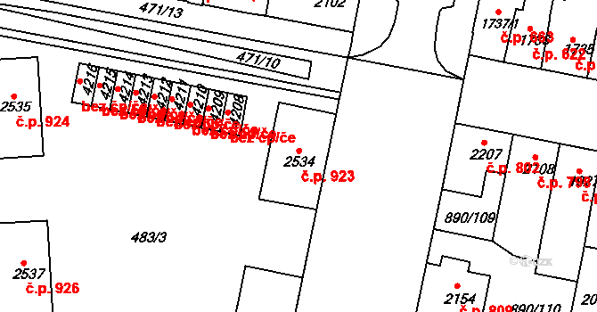 Horka-Domky 923, Třebíč na parcele st. 2534 v KÚ Třebíč, Katastrální mapa