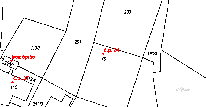 Javorník 34 na parcele st. 76 v KÚ Javorník u Svitav, Katastrální mapa