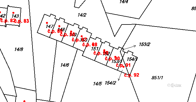 Horská Kamenice 89, Železný Brod na parcele st. 151 v KÚ Horská Kamenice, Katastrální mapa