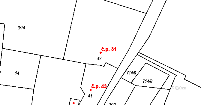 Vršovice 31 na parcele st. 42 v KÚ Vršovice u Loun, Katastrální mapa