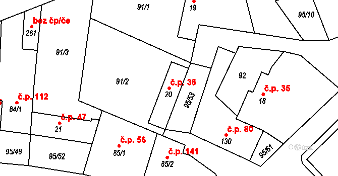 Šošůvka 36 na parcele st. 20 v KÚ Šošůvka, Katastrální mapa