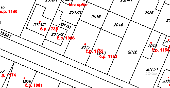 Trnovany 1152, Teplice na parcele st. 2015 v KÚ Teplice-Trnovany, Katastrální mapa