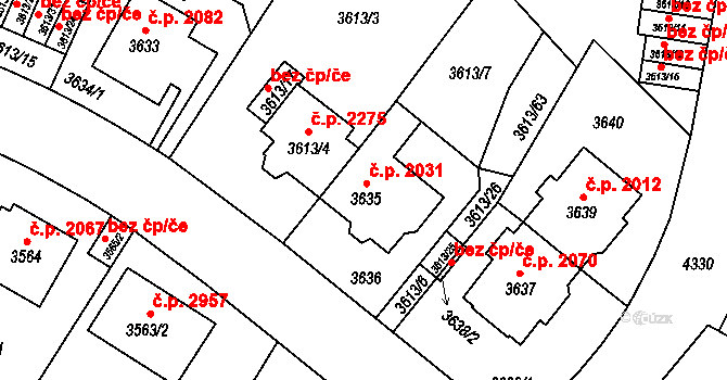 Teplice 2031 na parcele st. 3635 v KÚ Teplice, Katastrální mapa