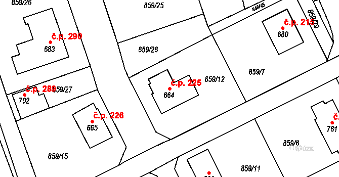 Daliměřice 225, Turnov na parcele st. 664 v KÚ Daliměřice, Katastrální mapa