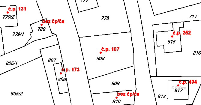 Jablůnka 107 na parcele st. 808 v KÚ Jablůnka, Katastrální mapa