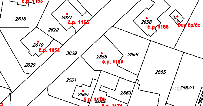 Horní Počernice 1169, Praha na parcele st. 2658 v KÚ Horní Počernice, Katastrální mapa