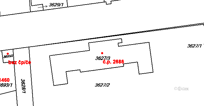 Žižkov 2686, Praha na parcele st. 3627/3 v KÚ Žižkov, Katastrální mapa