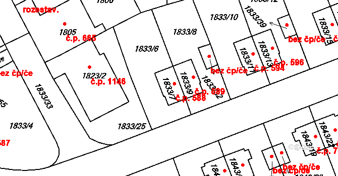 Michle 588, Praha na parcele st. 1833/7 v KÚ Michle, Katastrální mapa