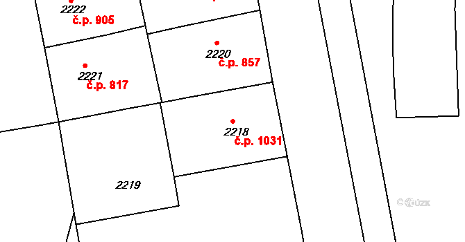 Smíchov 1031, Praha na parcele st. 2218 v KÚ Smíchov, Katastrální mapa