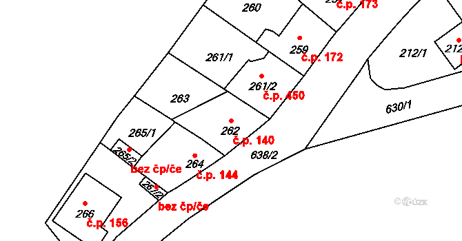 Veleslavín 140, Praha na parcele st. 262 v KÚ Veleslavín, Katastrální mapa