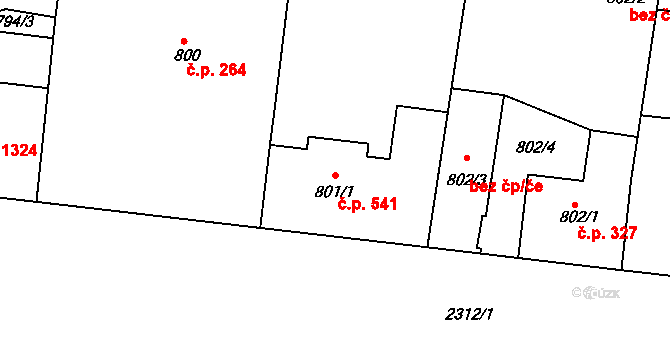 Holešovice 541, Praha na parcele st. 801/1 v KÚ Holešovice, Katastrální mapa