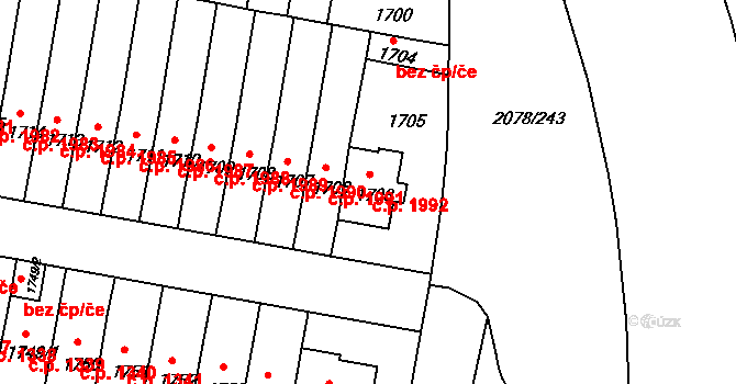 Záběhlice 1992, Praha na parcele st. 1703 v KÚ Záběhlice, Katastrální mapa