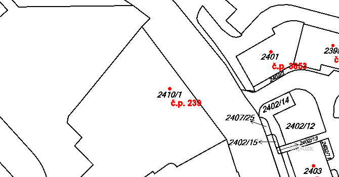 Chomutov 239 na parcele st. 2410/1 v KÚ Chomutov I, Katastrální mapa