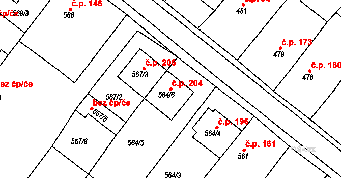 Královopolské Vážany 204, Rousínov na parcele st. 564/6 v KÚ Královopolské Vážany, Katastrální mapa