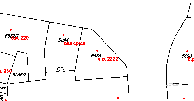 Jižní Předměstí 2222, Plzeň na parcele st. 5885 v KÚ Plzeň, Katastrální mapa