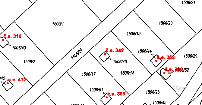 Želešice 342 na parcele st. 1506/40 v KÚ Želešice, Katastrální mapa