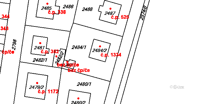Kyje 1334, Praha na parcele st. 2484/2 v KÚ Kyje, Katastrální mapa