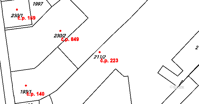 Úšovice 223, Mariánské Lázně na parcele st. 211/2 v KÚ Úšovice, Katastrální mapa