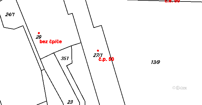 Žlunice 50 na parcele st. 27/1 v KÚ Žlunice, Katastrální mapa