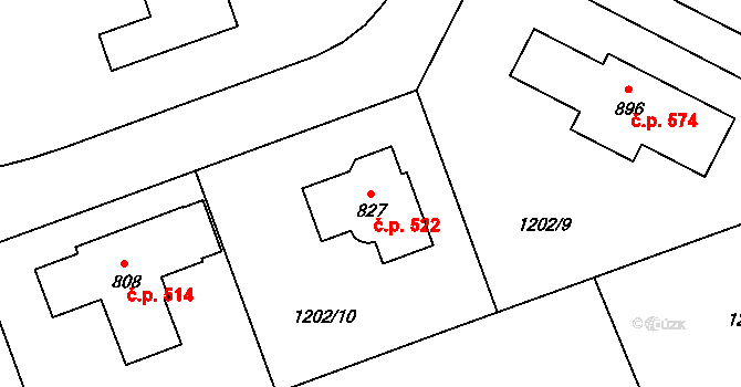Kudlov 522, Zlín na parcele st. 827 v KÚ Kudlov, Katastrální mapa