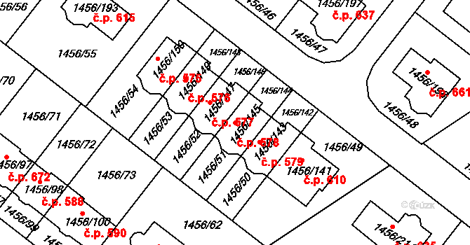 Troubsko 578 na parcele st. 1456/145 v KÚ Troubsko, Katastrální mapa