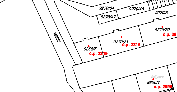 Jižní Předměstí 2816, Plzeň na parcele st. 9269/5 v KÚ Plzeň, Katastrální mapa