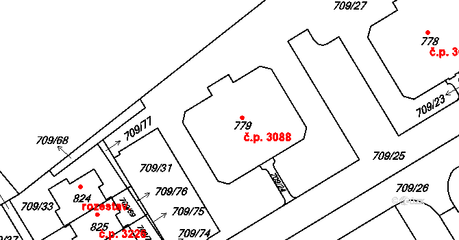 Šumperk 3088 na parcele st. 779 v KÚ Dolní Temenice, Katastrální mapa