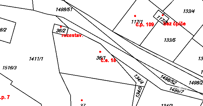 Velká Černoc 18, Měcholupy na parcele st. 36/1 v KÚ Velká Černoc, Katastrální mapa