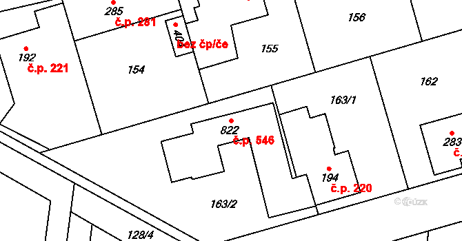Hovorčovice 546 na parcele st. 822 v KÚ Hovorčovice, Katastrální mapa