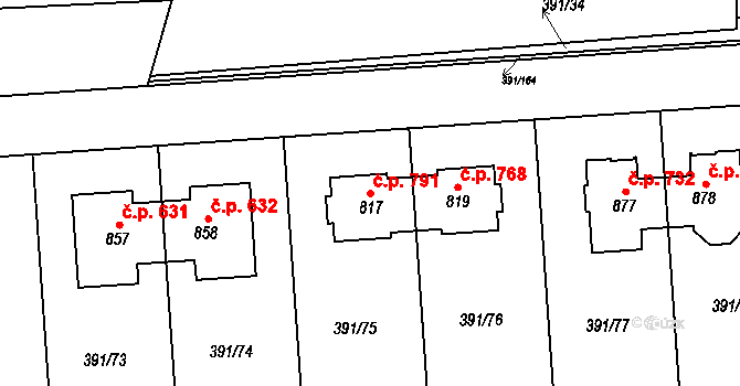 Dolní Břežany 791 na parcele st. 817 v KÚ Dolní Břežany, Katastrální mapa