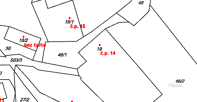 Jemniště 14, Postupice na parcele st. 19 v KÚ Jemniště, Katastrální mapa