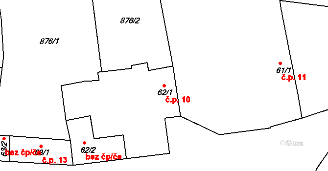 Nuzov 10, Paseky na parcele st. 62/1 v KÚ Paseky u Písku, Katastrální mapa