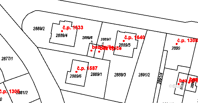 České Budějovice 40515184 na parcele st. 2889/7 v KÚ České Budějovice 7, Katastrální mapa