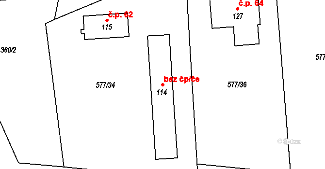 Bušanovice 43078184 na parcele st. 114 v KÚ Bušanovice, Katastrální mapa