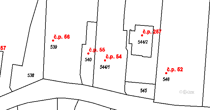 Oldřišov 54 na parcele st. 544/1 v KÚ Oldřišov, Katastrální mapa