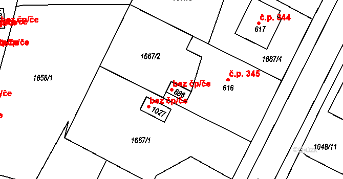 Velešín 44195184 na parcele st. 886 v KÚ Velešín, Katastrální mapa
