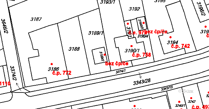 Jirkov 49808184 na parcele st. 3189/2 v KÚ Jirkov, Katastrální mapa