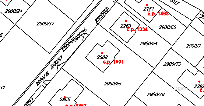 Rosice 1501 na parcele st. 2308 v KÚ Rosice u Brna, Katastrální mapa