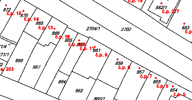 Bučovice 9 na parcele st. 861 v KÚ Bučovice, Katastrální mapa