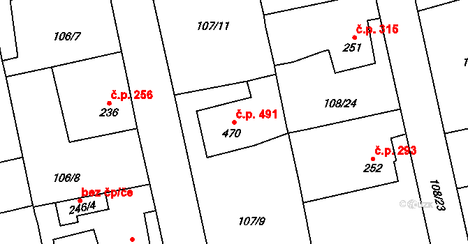 Rudná 491 na parcele st. 470 v KÚ Dušníky u Rudné, Katastrální mapa
