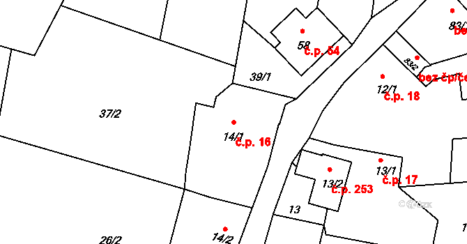 Chotoviny 16 na parcele st. 14/1 v KÚ Chotoviny, Katastrální mapa