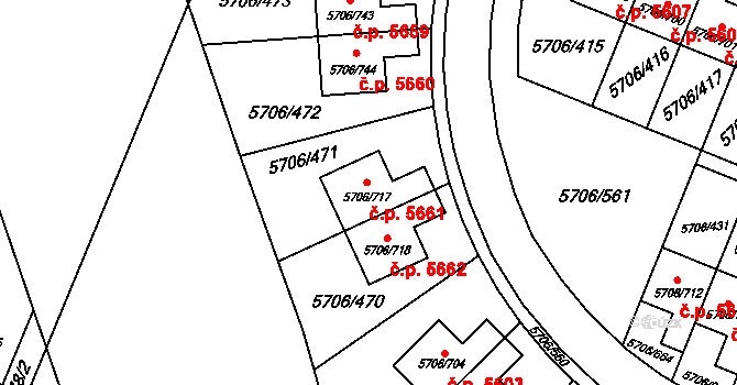 Jihlava 5661 na parcele st. 5706/717 v KÚ Jihlava, Katastrální mapa