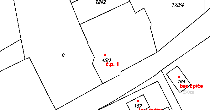 Mokrouše 1 na parcele st. 45/1 v KÚ Mokrouše, Katastrální mapa